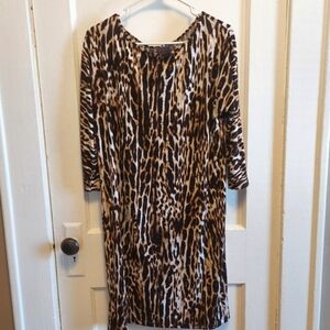 Chico's Size 1 Cheetah Leopard Animal Print Stretchy Long Sleeve Dress